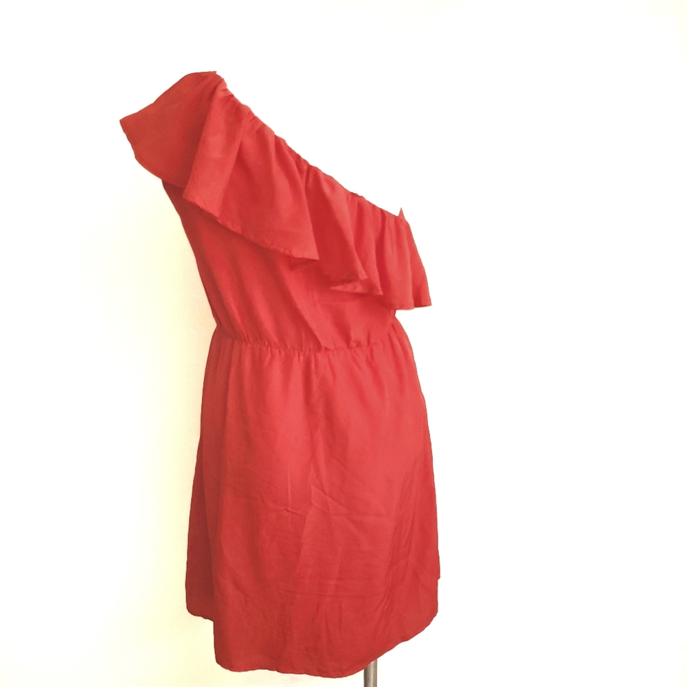 Francesca's Ruffle One Shoulder Red Dress Medium - Picture 4 of 10